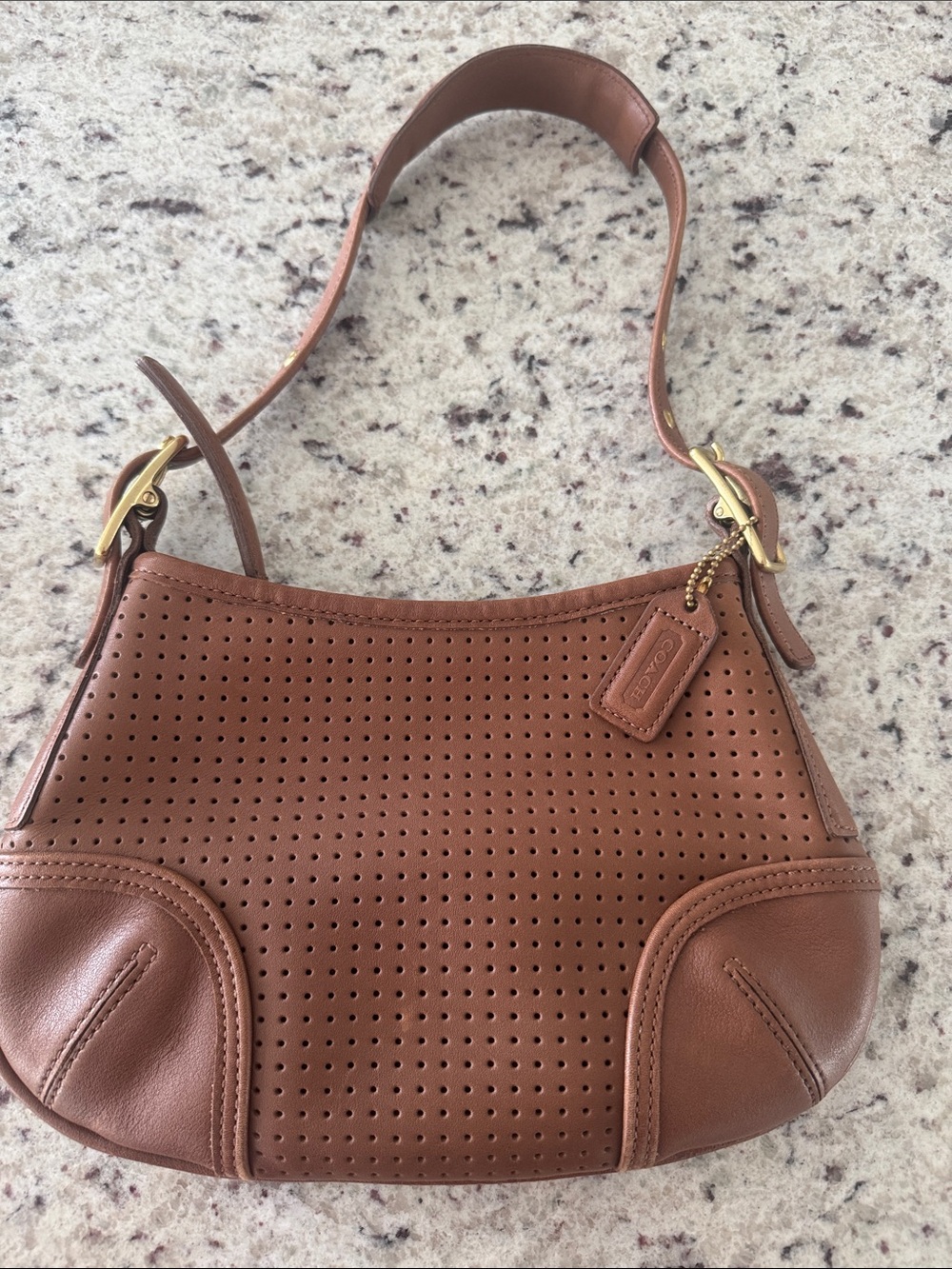 Y2K Coach Ergo Perforated Caramel Brown Leather Shoulder Bag